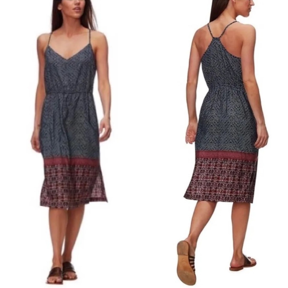 Patagonia Navy and Burgundy Printed Spaghetti-Strap Midi Dress